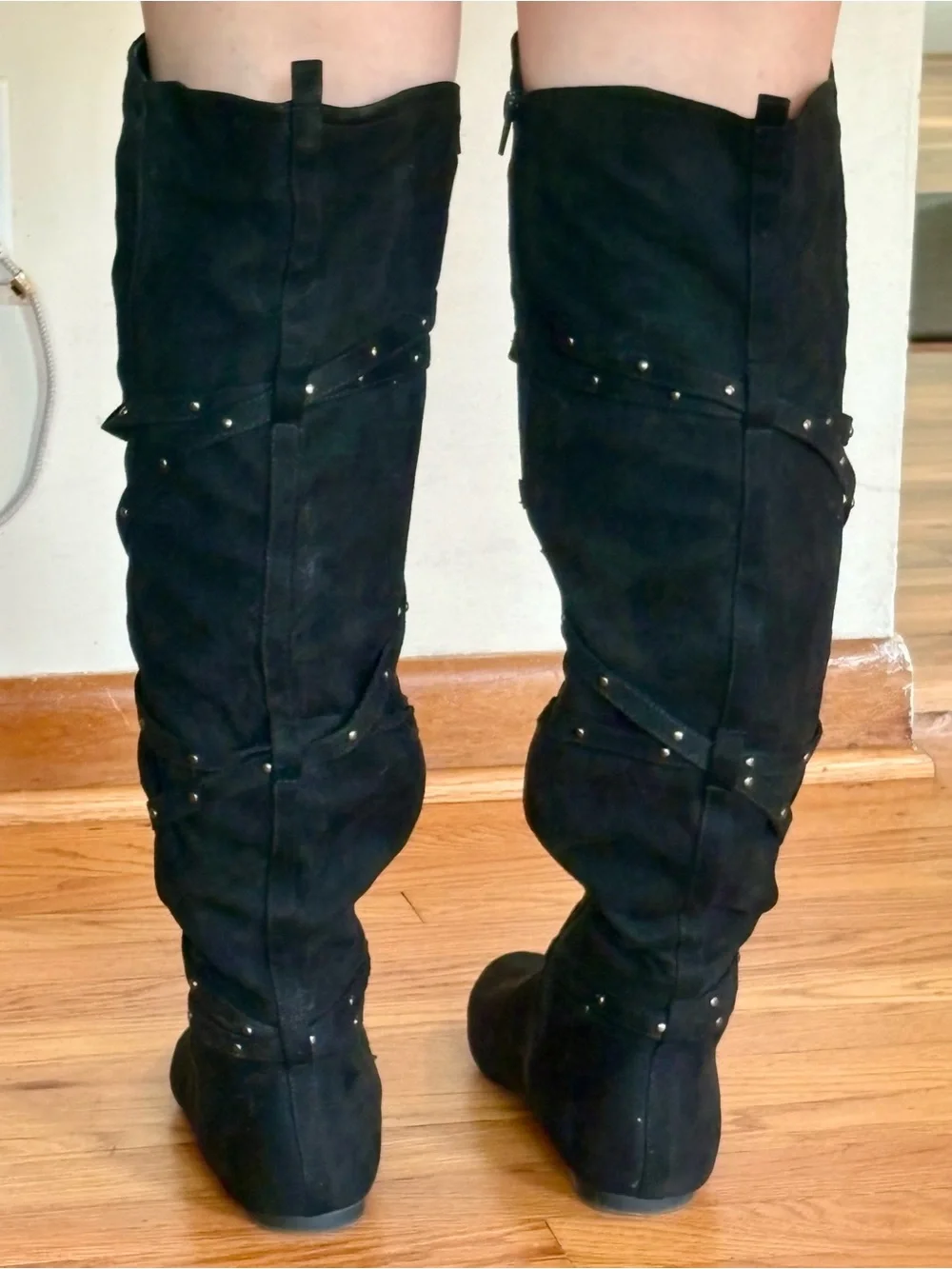 Black Studded Knee-High Women's Boots
